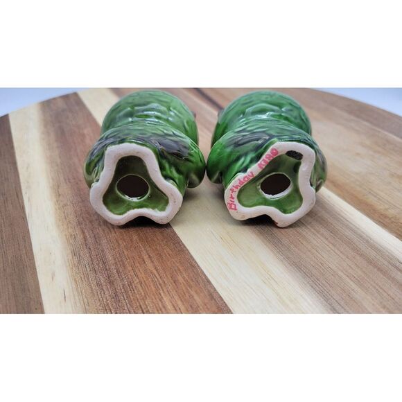 Lefton Ceramic VTG Owl 2.5" Salt & Pepper Shakers Green W/Big Yellow Eyes - Picture 3 of 6